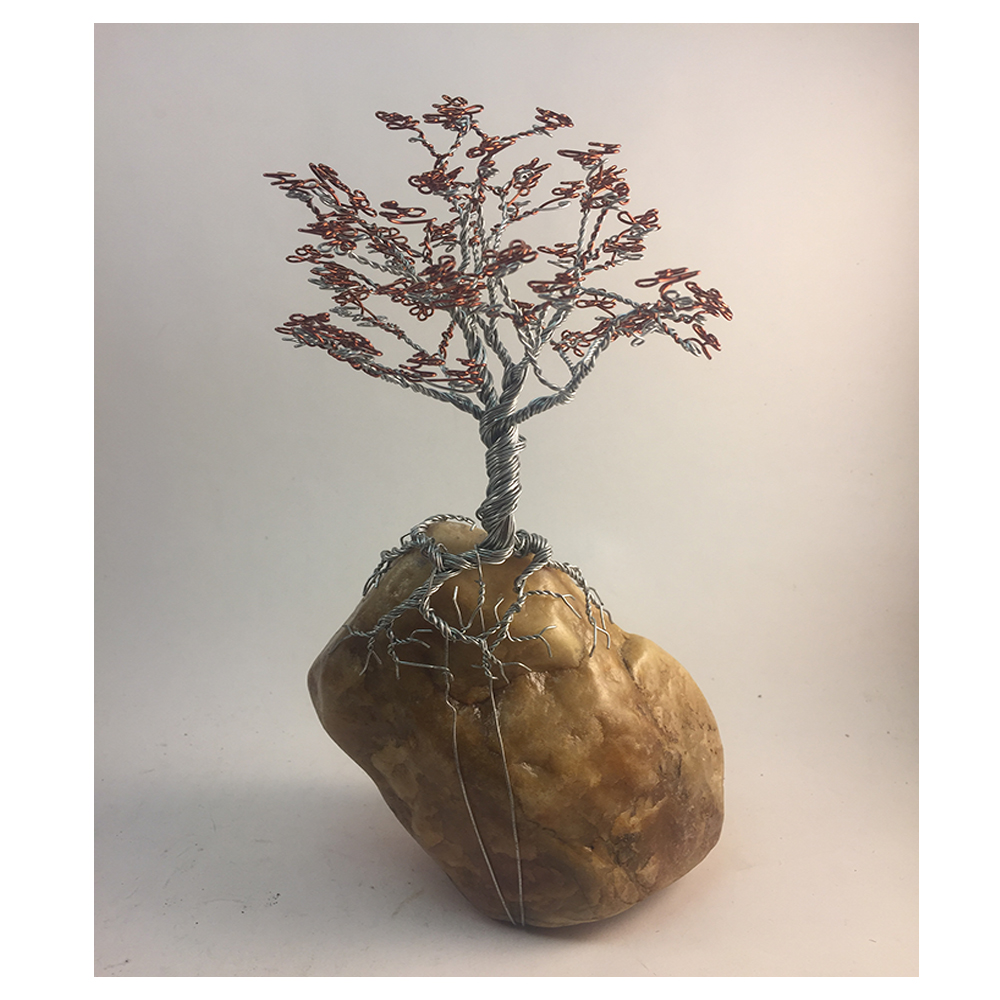 silver wire tree with red foliage